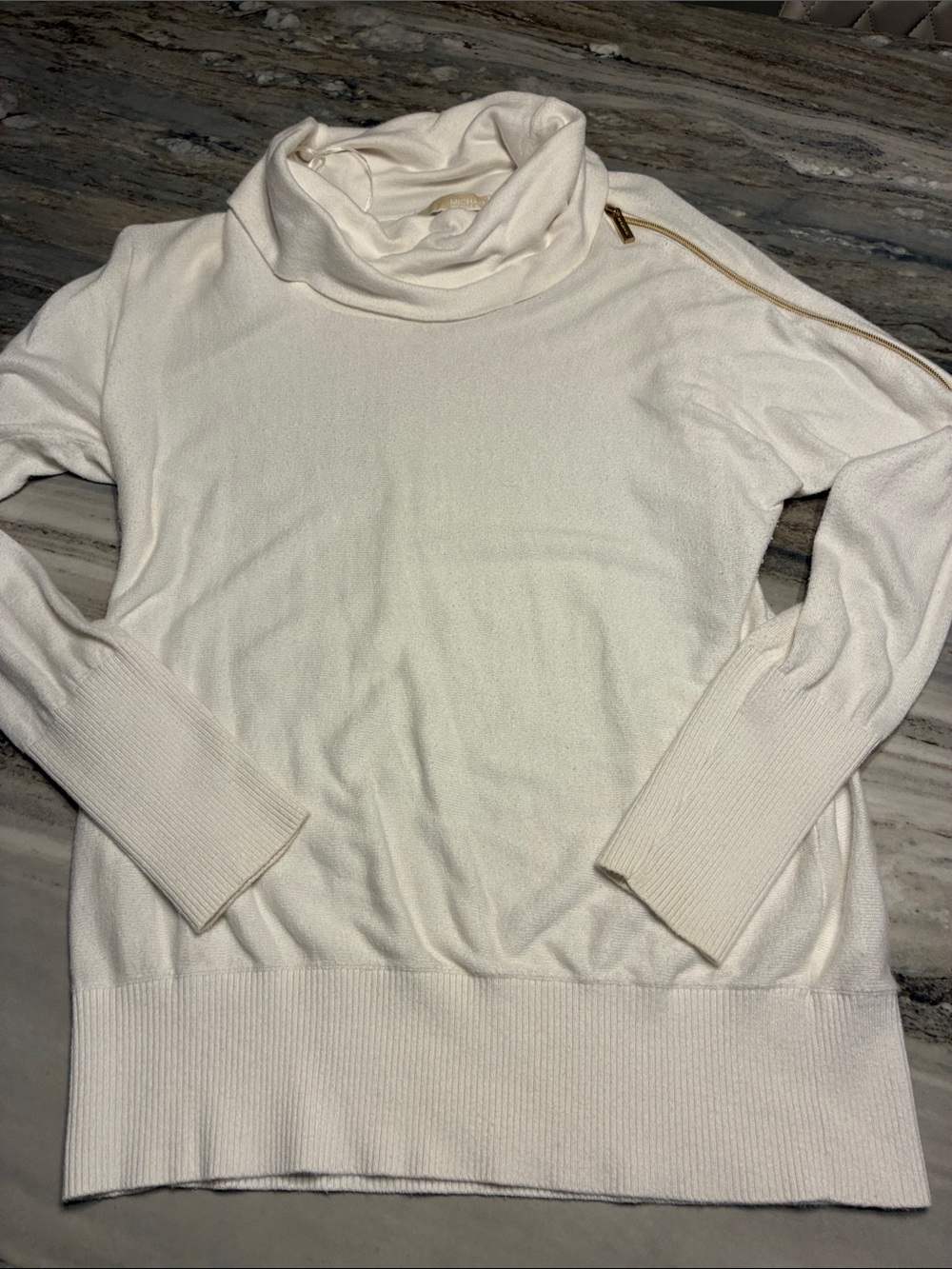 Michael Kors sexy off white Cowl Neck Sweater with Zip Detail Sz M EUC